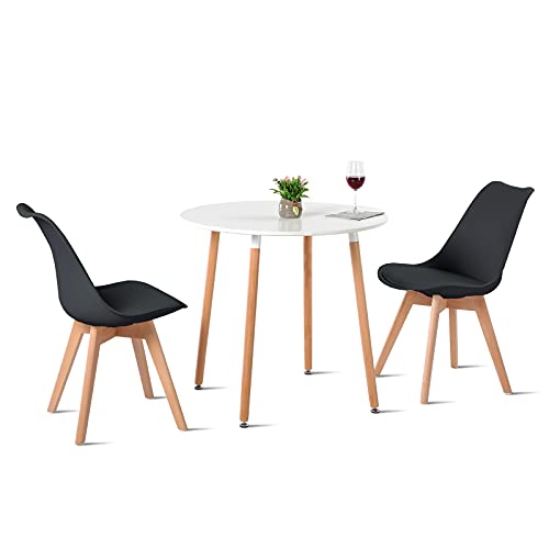 H.J WeDoo Esstisch mit 2 Stühle Essgrupp Holztisch und Schwarz Skandinavisches Stuhl Esstisch Set für Esszimmer Küche 80cm von H.J WeDoo