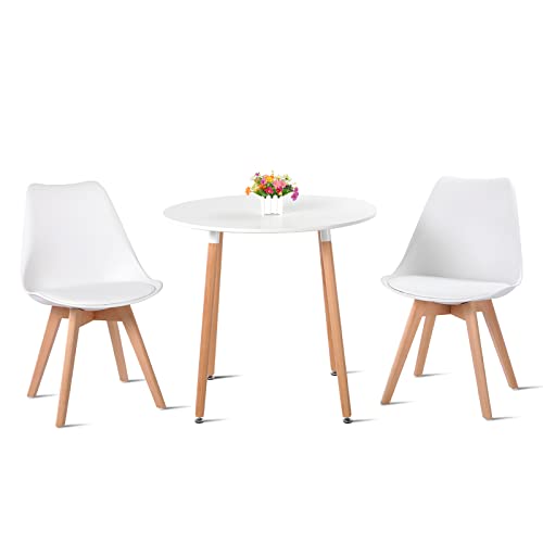 H.J WeDoo Esstisch mit 2 Stühle Essgrupp Holztisch und Weiß Skandinavisches Stuhl Esstisch Set für Esszimmer Küche 80cm von H.J WeDoo