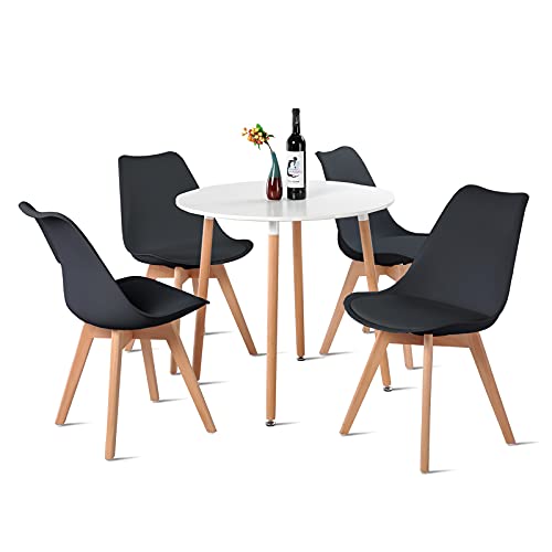 H.J WeDoo Esstisch mit 4 Stühle Essgrupp Holztisch und Schwarz Skandinavisches Stuhl Esstisch Set für Esszimmer Küche 80cm von H.J WeDoo