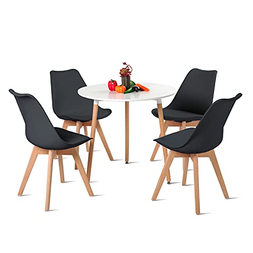 H.J WeDoo Esstisch mit 4 Stühlen Rund Esstisch Retro Design Küchentisch Stuhl für Wohnzimmer Esszimmer Wohnzimmer Büro, Schwarz von H.J WeDoo