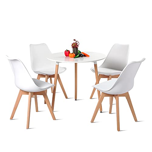 H.J WeDoo Esstisch mit 4 Stühlen Rund Esstisch Retro Design Küchentisch Stuhl für Wohnzimmer Esszimmer Wohnzimmer Büro, Weiß von H.J WeDoo
