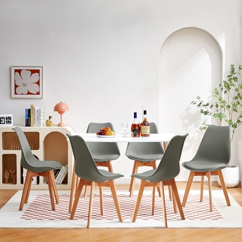 H.J WeDoo Esstisch mit 6 Stühlen, rechteckiger Esstisch 110 cm, geeignet für Esszimmer, Küche, Wohnzimmer | Weiß Tisch + graue Stühle von H.J WeDoo