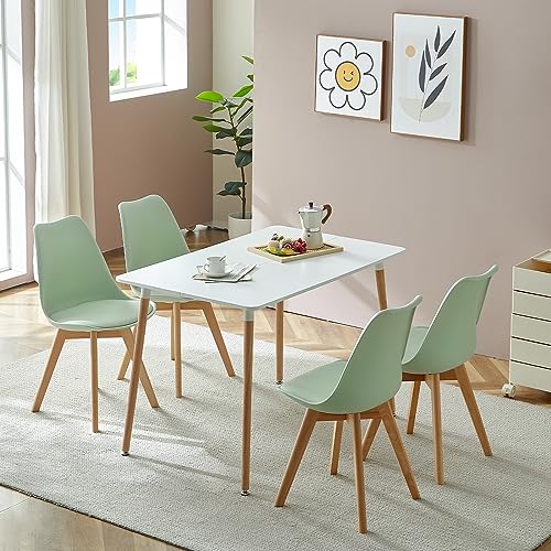 H.J WeDoo Esszimmergruppe Esstisch mit 4 Stühlen Essgrupp, 110cm Rechteckig Küchentisch und 4er Set Esszimmerstühle Sitzgruppe für Wohnzimmer Küche Büro(Weiß Tisch+4 Eiscreme-Grün Stühle) von H.J WeDoo