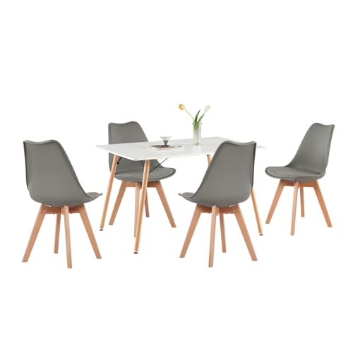 H.J WeDoo Esszimmergruppe Esstisch mit 4 Stühlen Essgrupp, Rechteckig Küchentisch und 4er Set Esszimmerstühle Sitzgruppe für Wohnzimmer Küche Büro(120x80cm Tisch+4 Grau Stühle) von H.J WeDoo