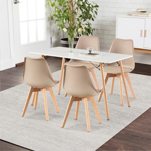 H.J WeDoo Esszimmergruppe Esstisch mit 4 Stühlen Essgrupp, Rechteckig Küchentisch und 4er Set Esszimmerstühle Sitzgruppe für Wohnzimmer Küche Büro(120x80cm Tisch+4 Khaki Stühle) von H.J WeDoo