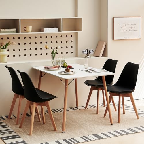 H.J WeDoo Esszimmergruppe Esstisch mit 4 Stühlen Essgrupp, Rechteckig Küchentisch und 4er Set Esszimmerstühle Sitzgruppe für Wohnzimmer Küche Büro(120x80cm Tisch+4 Schwarz Stühle) von H.J WeDoo