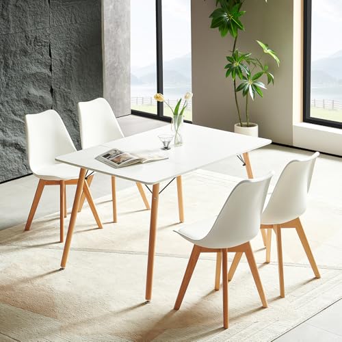 H.J WeDoo Esszimmergruppe Esstisch mit 4 Stühlen Essgrupp, Rechteckig Küchentisch und 4er Set Esszimmerstühle Sitzgruppe für Wohnzimmer Küche Büro(120x80cm Tisch+4 Weiß Stühle) von H.J WeDoo