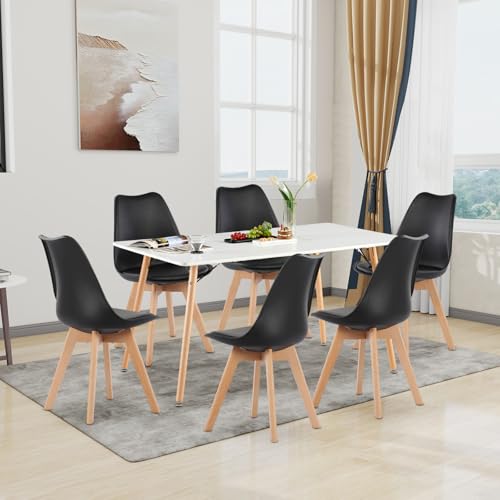 H.J WeDoo Esszimmergruppe Esstisch mit 6 Stühlen Essgrupp, Rechteckig Küchentisch und 6er Set Esszimmerstühle Sitzgruppe für Wohnzimmer Küche Büro(140x80cm Tisch+6 Schwarz Stühle) von H.J WeDoo