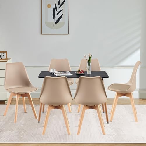 H.J WeDoo Esszimmergruppe Esstisch mit 6 Stühlen Essgrupp, Rechteckig Schwarz Küchentisch und 6er Set Esszimmerstühle Sitzgruppe für Wohnzimmer Küche Büro(110x70cm Tisch+6 Khaki Stühle) von H.J WeDoo