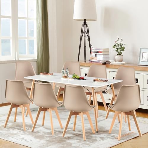 H.J WeDoo Esszimmergruppe Esstisch mit 8 Stühlen Essgrupp, Rechteckig Küchentisch und 8er Set Esszimmerstühle Sitzgruppe für Wohnzimmer Küche Büro(160x80cm Tisch+8 Khaki Stühle) von H.J WeDoo