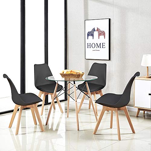 H.J WeDoo Esszimmergruppe Moderner Glastisch Rund Esstisch mit 4 Schwarz Tulip Gepolsterter Stuhl Geeignet für Esszimmer Küche Wohnzimmer von H.J WeDoo