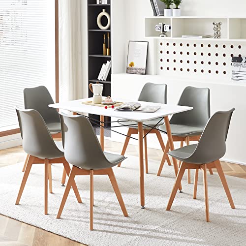 H.J WeDoo Esszimmermöbel-Set, 6 skandinavische Stühle und rechteckige Tische für Haus, Büro, Küche, Balkon – Weiß Tisch + graue Stühle von H.J WeDoo