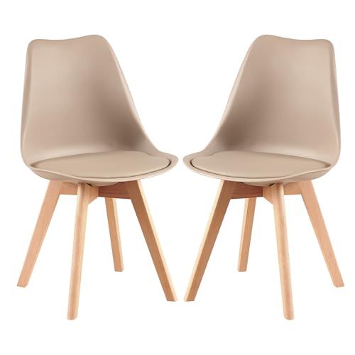 H.J WeDoo Esszimmerstühle 2er Set Nordeuropa Retro Design Stühle SGS Geprüfter Stuhl Morandi Bunt Küchenstühle Dining Chairs mit PU Polsterstuhl Buchenholz Massivholz - Helles Khaki von H.J WeDoo