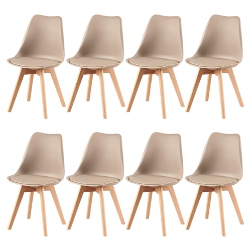 H.J WeDoo Esszimmerstühle 8er Set Nordeuropa Retro Design Stühle SGS Geprüfter Stuhl Morandi Bunt Küchenstühle Dining Chairs mit PU Polsterstuhl Buchenholz Massivholz - Helles Khaki von H.J WeDoo