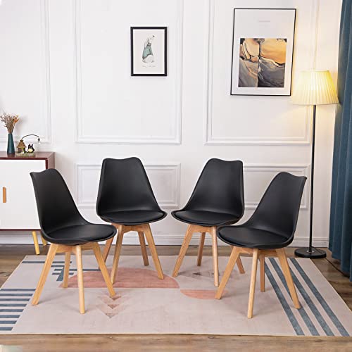 H.J WeDoo Esszimmerstühle aus Eiche, Moderner, Skandinavisch, mit Kissen aus Kunstleder, Schwarz, 4 Stück von H.J WeDoo
