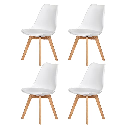 H.J WeDoo Esszimmerstühle aus Eiche, Moderner, Skandinavisch, mit Kissen aus Kunstleder, Weiß, 4 Stück von H.J WeDoo