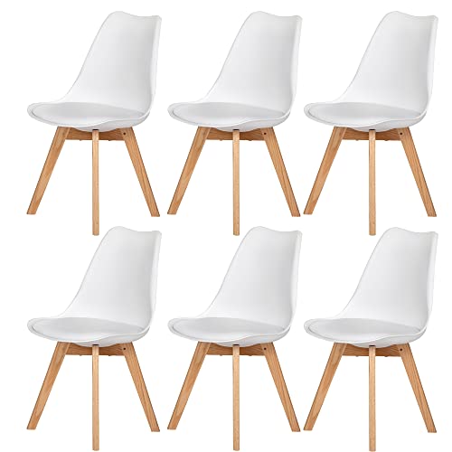 H.J WeDoo Esszimmerstühle aus Eiche, Moderner, Skandinavisch, mit Kissen aus Kunstleder, Weiß, 6 Stück von H.J WeDoo