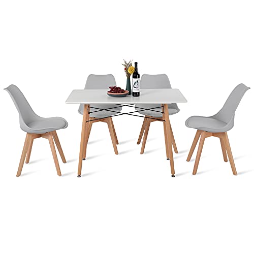 H.J WeDoo Esszimmertisch mit Stühlen, Essgruppe Weiß Tisch mit 4 Grau Eiche Stühlen für Esszimmer, Küche & Wohnzimmer von H.J WeDoo