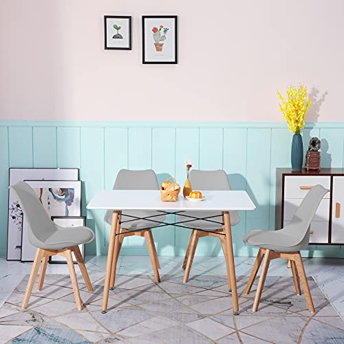 H.J WeDoo Esszimmertisch mit Stühlen, Essgruppe Weiß Tisch mit 4 Grau Stühlen für Esszimmer, Küche & Wohnzimmer von H.J WeDoo