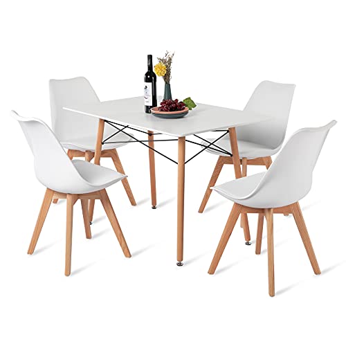 H.J WeDoo Esszimmertisch mit Stühlen, Essgruppe Weiß Tisch mit 4 Weiß Eiche Stühlen für Esszimmer, Küche & Wohnzimmer von H.J WeDoo