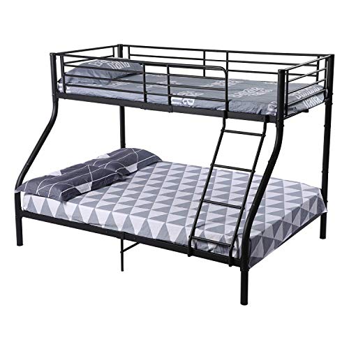 H.J WeDoo Kinderbett Etagenbett Metall 140x200cm 90x200cm Stockbett Hochbett Metallbett Bettgestell Doppelstockbett Schlafzimmerbett Jugendbett mit Lattenrost, Schwarz von H.J WeDoo