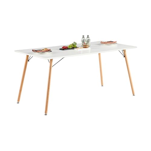 H.J WeDoo Rechteckig Esstisch Küchentisch Buchenholz für 6 Stühle Esszimmertisch Tisch mit Holzbein MDF Weiß 160 x 80 cm (Nur Tisch) von H.J WeDoo