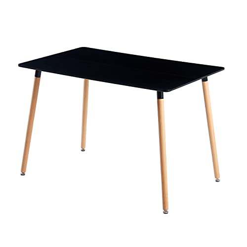 H.J WeDoo Rechteckig Esstisch Retro Küchentisch Buchenbeinbein 110 x 70 x 75 cm MDF Schwarz von H.J WeDoo