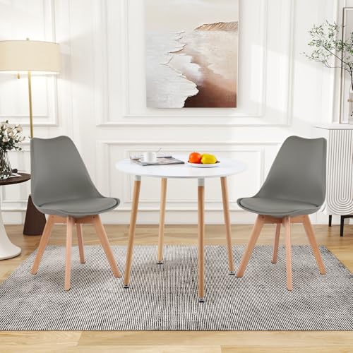 H.J WeDoo Rund Esstisch mit 2 Stühle Essgrupp, 90cm Küchentisch und 2er Set Esszimmerstühle Esszimmergruppe Sitzgruppe für Küche Wohnzimmer (Weiß Tisch+2 Grau Stühl) von H.J WeDoo