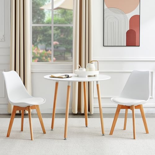 H.J WeDoo Rund Esstisch mit 2 Stühle Essgrupp, 90cm Küchentisch und 2er Set Esszimmerstühle Esszimmergruppe Sitzgruppe für Küche Wohnzimmer (Weiß Tisch+2 Weiß Stühl) von H.J WeDoo