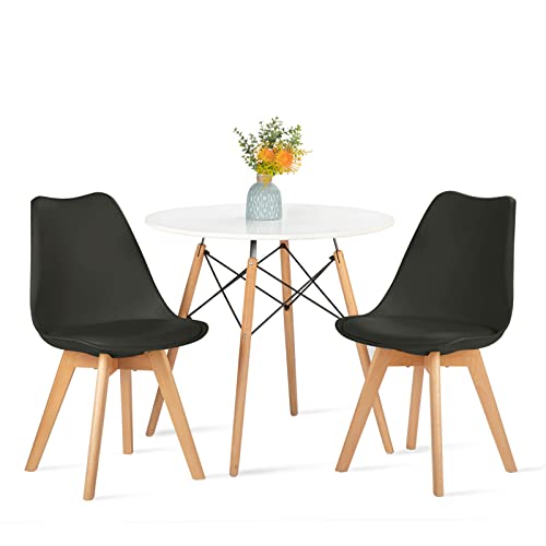 H.J WeDoo Rund Tisch und Stühle Set Esszimmergruppe, Essgruppe Weiß Tisch mit 2 Schwarz Stühlen für Esszimmer Küche Wohnzimmer von H.J WeDoo