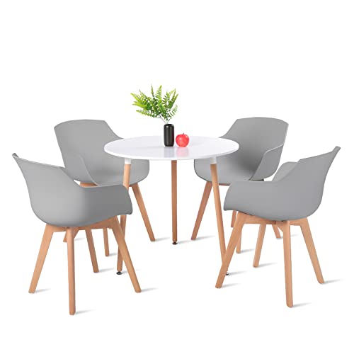 H.J WeDoo Runder Esstisch mit 4 skandinavischen Stühlen, 80 x 80 x 72 cm, geeignet für Esszimmer, Küche, Balkon (Grau) von H.J WeDoo