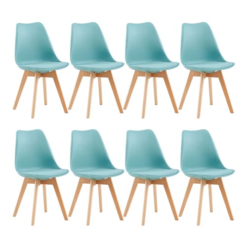 H.J WeDoo Set mit 8 skandinavischen Esszimmerstühlen, Küchen-Design, mit Lederkissen und Beinen aus massivem Buchenholz, Pers von H.J WeDoo