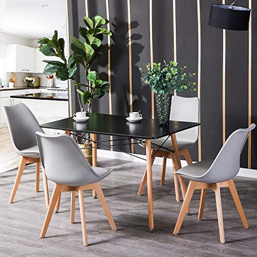 H.J WeDoo Tisch mit Stühlen, Essgruppe Schwarz Tisch mit 4 Grau Stühlen für Esszimmer, Küche & Wohnzimmer von H.J WeDoo