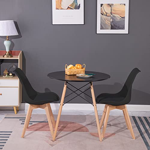 H.J WeDoo Tisch und Stühle Set, Essgruppe Schwarz Tisch mit 2 Schwarzer Stühlen für Esszimmer Küche Wohnzimmer von H.J WeDoo
