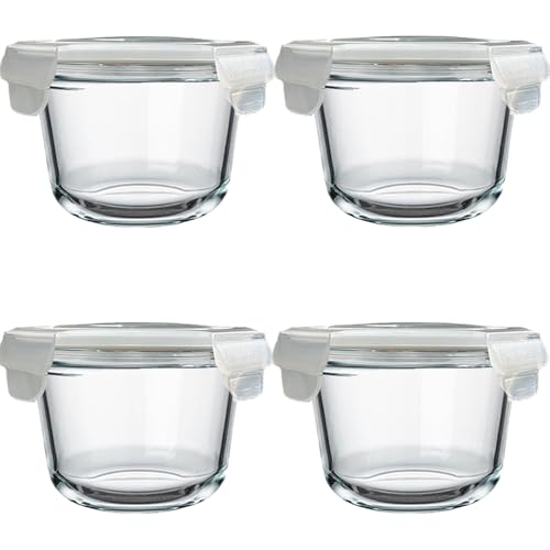 H.JSS WDJS Glas Suppen Behälter, 520ml Frischhalte Mit Deckel, Rund Glasbehälter Mit Deckel, Wiederverwendbare Behälter, Meal Prep Gläser for Food, Mikrowellen, Gefrierschrank Spülmaschinenfes (4er) von H.JSS WDJS
