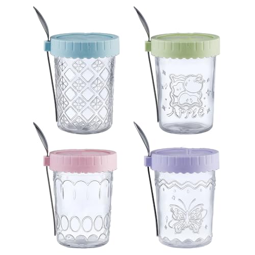 H.JSS WDJS Overnight Oats Gläser mit Deckel, 4 Stück Set Overnight Oats Gläser für Joghurt, Salat, Müsli, Marmelade, Wiederverwendbare Vorratsgläser Glasbehälter mit Deckel Als Mason Jar(590ml) von H.JSS WDJS