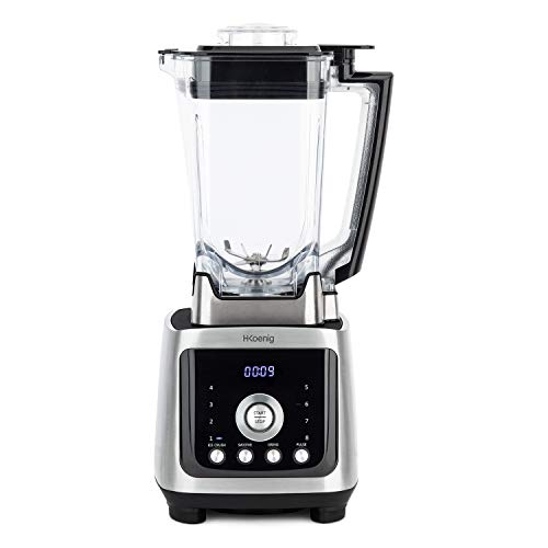 H.Koenig Standmixer Power+ MXH880 - leistungsstark - 2000W - Edelstahlklingen - 2l Fassungsvermögen - LED-Display - 8 Geschwindigkeiten - Crushed Ice, Smoothie-Maker, silberfarben/schwarz, 1 von H.Koenig