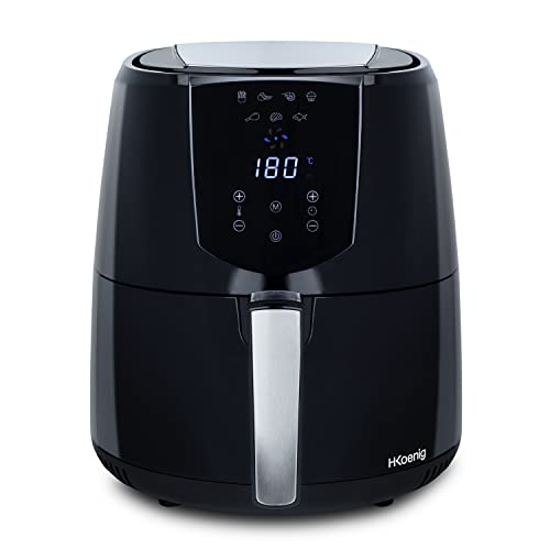 H.KOENIG Ölfreie Fritteuse Air Fryer FRY800, Kapazität 4 L, 7 Kochprogramme, Temperatur einstellbar von 80°C bis 200°C, Touchscreen, Abnehmbarer Korb, Spülmaschinengeeignet, 1400 W von H.Koenig