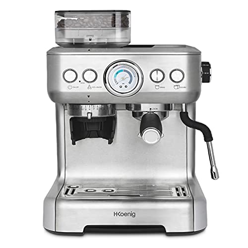 H.Koenig Espressomaschine mit Mahlwerk EXPRO980, 2,7 l, 250 g, Körnungsbehälter, 15 Mahlgrößen, italienische Pumpe, individuell anpassbare Dosierung für 1 oder 2 Tassen, Druck 20 bar, Vollautomat von H.Koenig