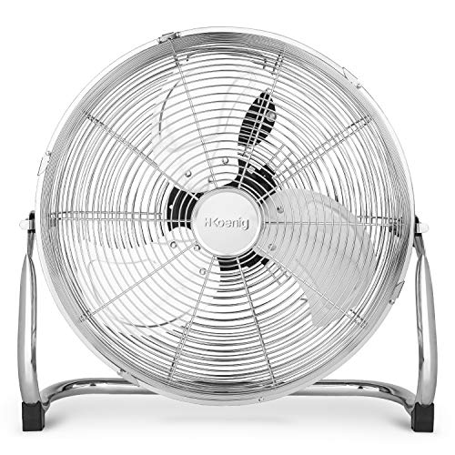 H.Koenig JOE32 Bodenventilator/leise/verchromtes Metall/ 45 cm Durchmesser / 3 Geschwindigkeitsstufen/verstellbarer Neigungswinkel/Haus, Büro, Garage/rutschfeste Füße/ 100 W, Silber von H.Koenig