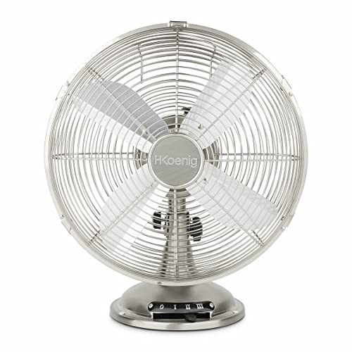 H.Koenig Elektrischer Tischventilator JOE48 Geräuschlos Metalldesign, 3 Geschwindigkeiten, Fest oder 90° Oszillation, Vertikal verstellbar, Rutschfester Fuß von H.Koenig