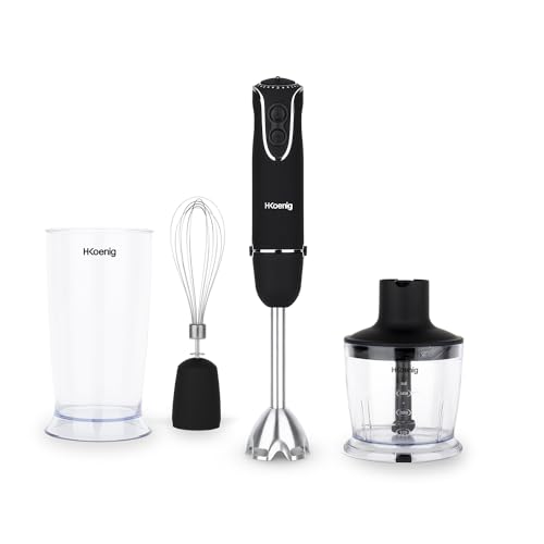 H.Koenig MIX75 Stabmixer-Set / Mixbecher, Schneebesen und Pürierstab / 5 Geschwindigkeitsstufen / 750 W / Spülmaschinenfest / Edelstahl / schwarz von H.Koenig