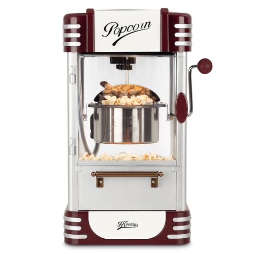 H.Koenig Popcorn Machine, einfach und schnell, Retro-Design, Topf aus Edelstahl und Aluminium, Kapazität 50 g, 360 W von H.Koenig