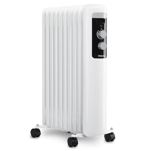 H.Koenig WARM110 Ölradiator, 3 Leistungsstufen, elektrischer Heizkörper, geringer Energieverbrauch, automatische Abschaltung, regelbarer Thermostat, Mobiler Heizkörper weiß, 2500 Watt von H.Koenig