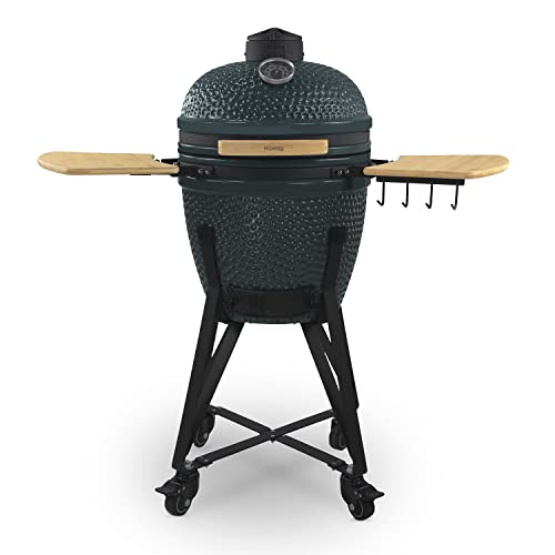 KAMADO YOKO18 H.Koenig Japanischer Holzkohle-Keramikgrill 46 cm Langsames Kochen/Grillen/Smoker, integriertes Thermometer, bis 450 °C gleichmäßige Wärmeverteilung, 3-5 Personen, schwarz von H.Koenig