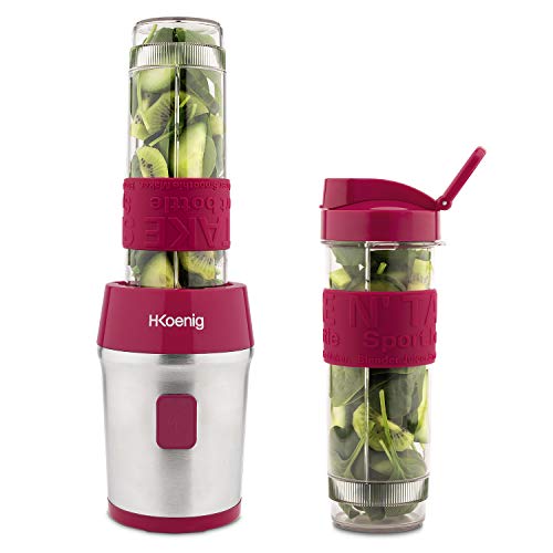 Mini-Mixer/Smoothiemaker/kompakt / 570 ml H.Koenig SMOO10 BPA-free/leistungsstark / 300 W / 4 Edelstahlklingen / 2 Flaschen mit Reisedeckel inklusive, Rosa von H.Koenig