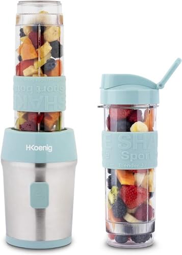 H.Koenig SMOO16 Smoothie-Maker, Gehäuse aus gebürstetem Edelstahl 4 Klingen aus rostfreiem Stahl, 570 milliliters, pastellblau von H.Koenig