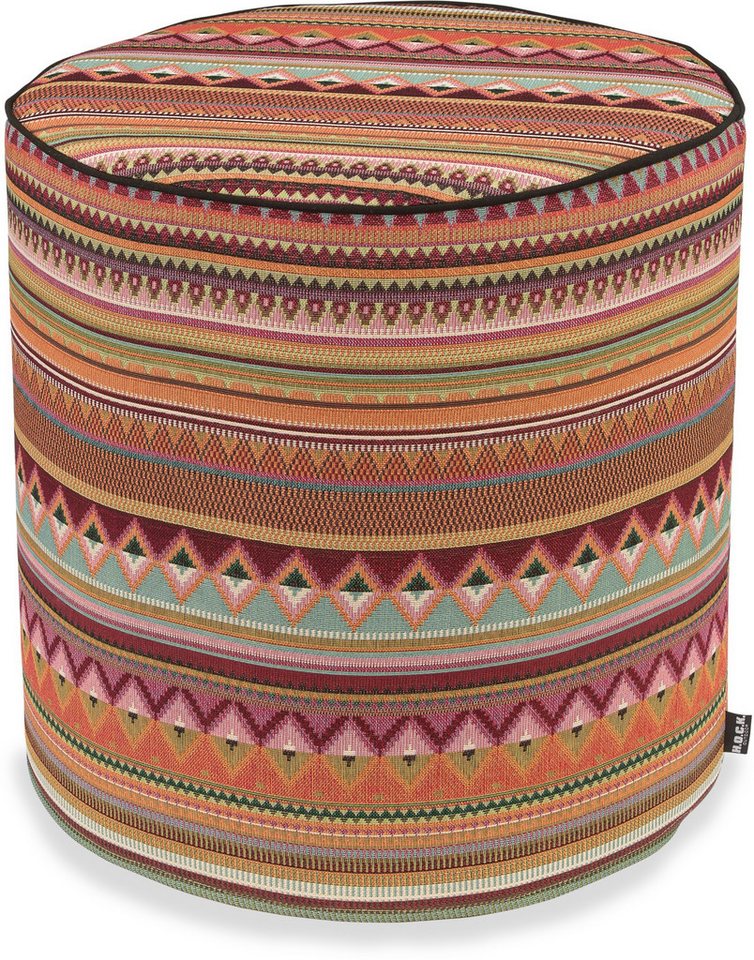 H.O.C.K. Sitzhocker H.O.C.K. Berto Outdoor Pouf Hocker rund mit Keder ø45x45cm terra boho, Hocker, Sitzhocker, Pouf Hocker, Barhocker - wetterfest, vielseitig von H.O.C.K.