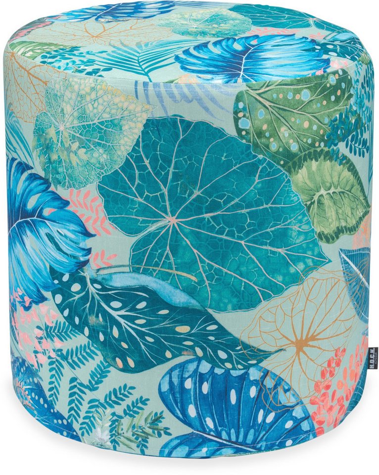 H.O.C.K. Sitzhocker H.O.C.K. Bora Outdoor Hocker Pouf ø45x45cm rund aqua grün blau floral, Hocker, Sitzhocker, Pouf Hocker, Barhocker - wetterfest, vielseitig von H.O.C.K.