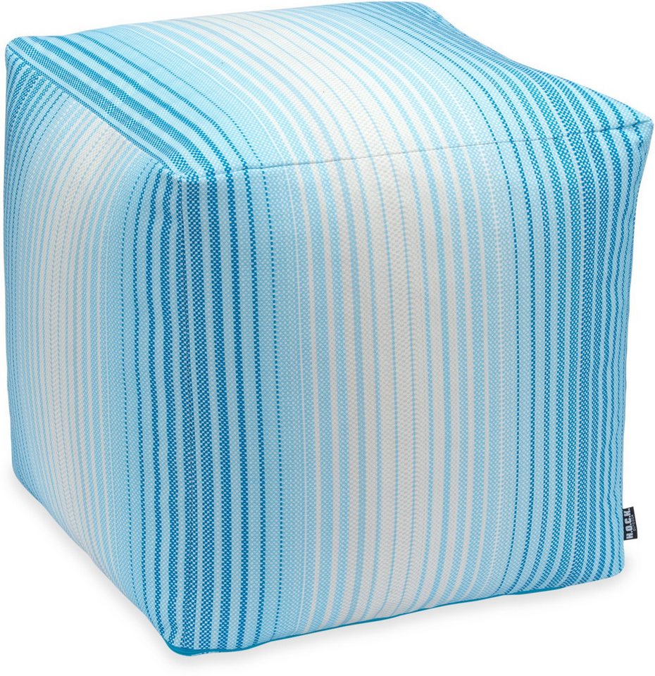 H.O.C.K. Sitzhocker H.O.C.K. Dora Outdoor Bean Cube Pouf 40x40x40cm hellblau Streifen, Hocker, Sitzhocker, Pouf Hocker, Barhocker - wetterfest, vielseitig von H.O.C.K.